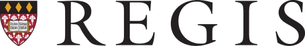 Regis College logo featuring a shield with a book, symbolizing partnership in mentoring future behavior analysts at First Steps Developmental Services.